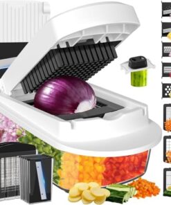 8 Blade All-in-1 Vegetable Chopper Mandoline Slicer with Container, Food Chopper, Onion Chopper, Veggie Cutter for Salad, Kitchen Gadgets Accessories Essentials, White