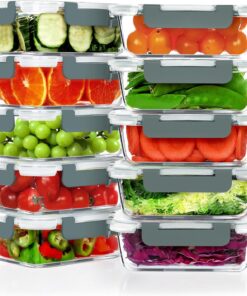 VERONES 10 Pack 22 OZ Glass Meal Prep Containers, Airtight Glass Lunch Containers Set, Glass Food Storage Containers with Lids,Exclusive of BPA, for Microwave, Oven, Freezer & Dishwasher Friendly,Grey